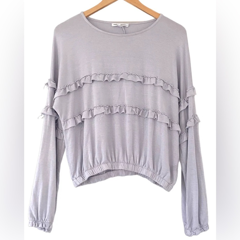 Don't Ask Why Ruffle lilac long sleeve sweater with elastic waistline